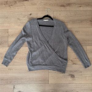Gray V-Neck Wrap Sweater